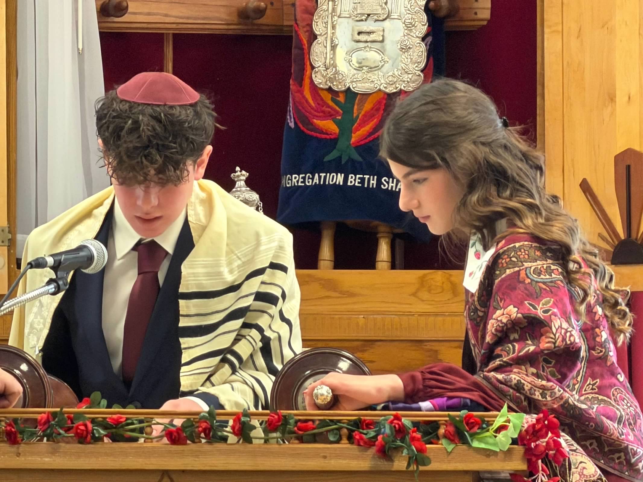 Jack and Abby reading from the Torah during their B'nai Mitzvah